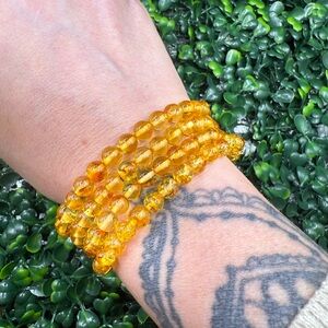 6mm Amber Beaded Bracelet